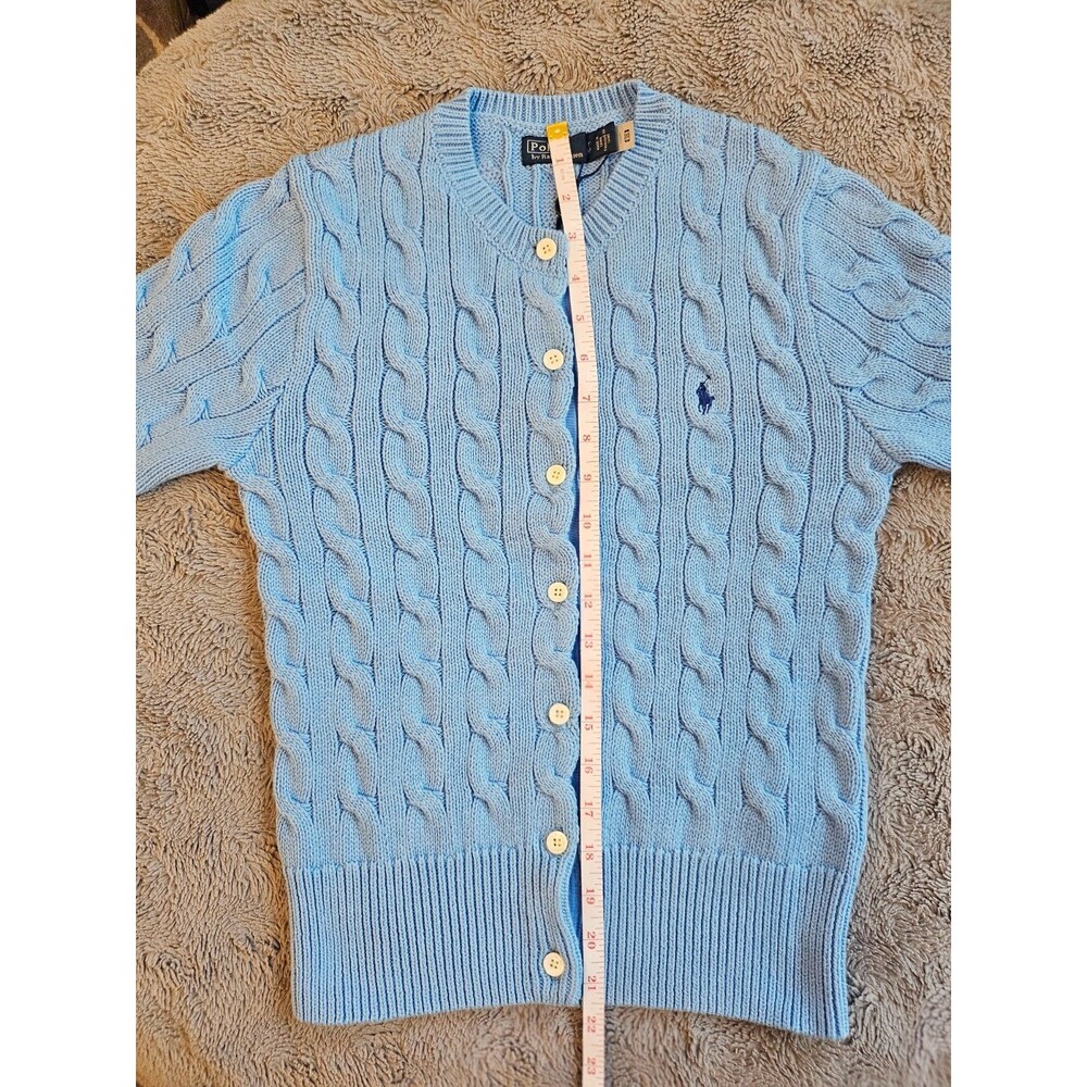 POLO Ralph Lauren Cable-Knit Cotton Short-Sleeve Cardigan, Blue, S, NWT - Picture 12 of 16